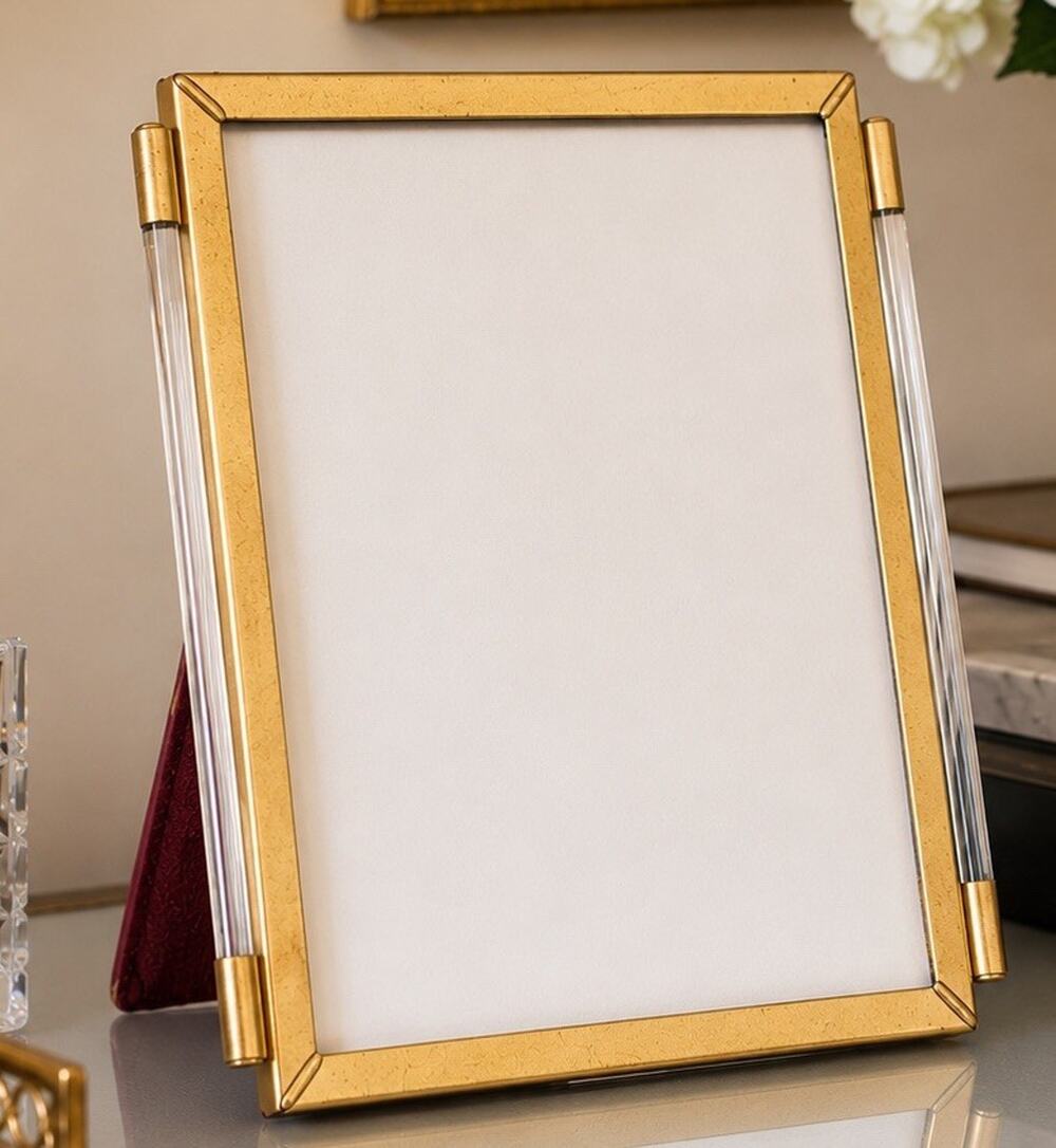 VtG Matson Hollywood Regency Gold Tone Lucite Side Column Picture Frame Art Deco